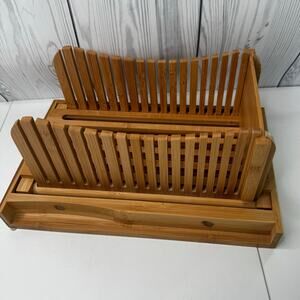 Bamboo Bread Slicer With Crumb Catcher Tray Folds for Easy Storage by Bambrusi
